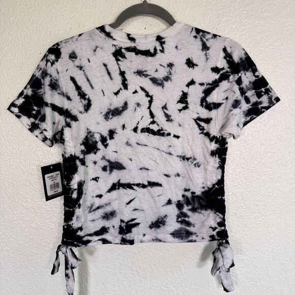 Affliction Y2K Top Womens XS Rhinestone Heart Crop Tee Ruched Tie Sides NEW - Picture 2 of 9